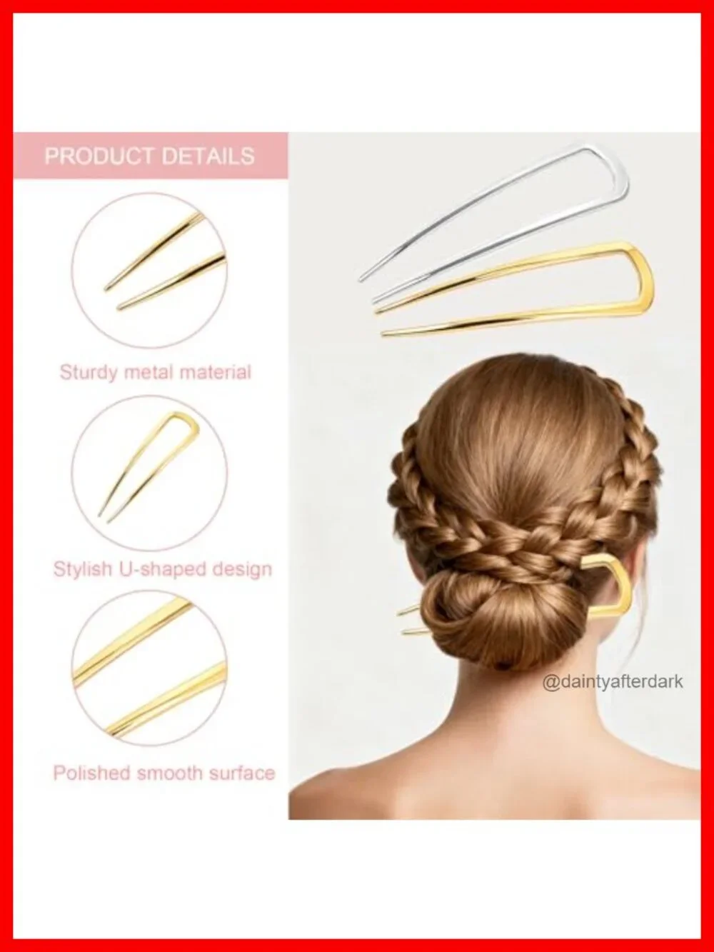 12 PCS French Hair Pins Set - U-Shaped Metal Pins for Bun and Updo Styling